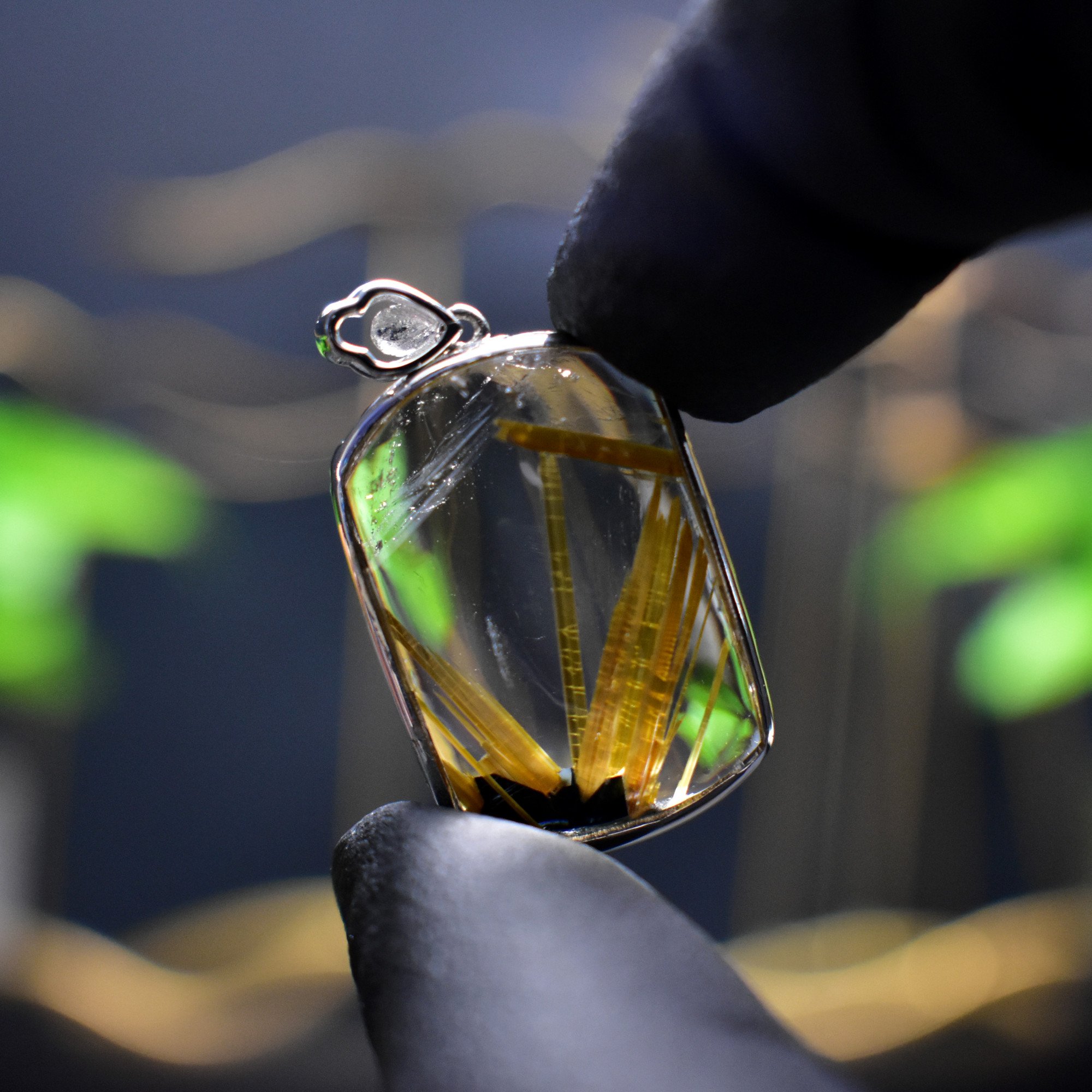 EXCLUSIVE! Star-Rayed Golden Rutile Titanium Clear Quartz Pendant Gem Crystal - DelphyCrystals